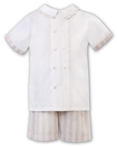 Sarah Louise Boys White Shirt With Stiped Pattern Shorts Set