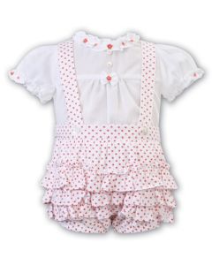 Sarah Louise Girls White Blouse And Spotty Shorts With Straps Set