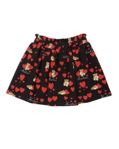 Moschino Kid Girls Black Heart & Teddy Bear Skirt