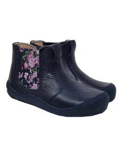 Start-Rite Girls Navy Leather Chelsea Boots With Floral Elastic Sides