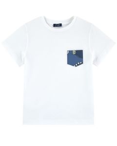 Il Gufo Boys White Cotton Shark Pocket T-Shirt