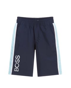 BOSS Kidswear Boys Navy Blue Silver Logo Shorts