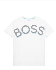 BOSS Kidswear Boys White Reflective Logo T-Shirt