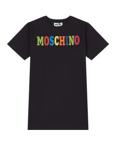 Moschino Kid Girls Black Cotton Colourful Logo Jersey Dress