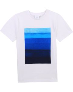 BOSS Kidswear White & Blue Gradient Cotton Logo T-Shirt