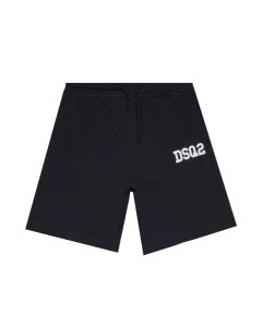 DSQUARED2 Black Cotton Shorts With Printed White Logo
