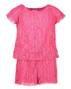 Girls Raspberry Pleated Lace Play Suit