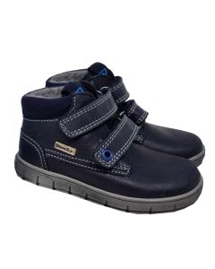 Richter Boys Navy Leather Boots With Double Velcro Strap Fastening