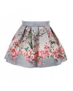 Monnalisa Grey & Pink Floral Blossom Skirt