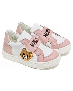 Moschino White and Pink Leather Velcro Toy Trainers
