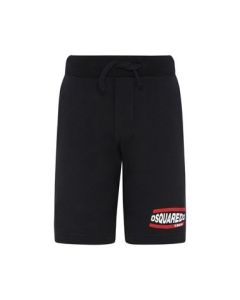 DSQUARED2 Black White and Red Logo Jersey Shorts 