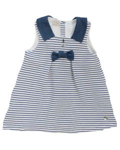 Paz Rodriguez Girl's Denim Blue And White Striped Dress
