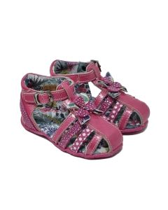 Catimini Girls Fuchia Sandal Shoe With Floral Pattern And Flower
