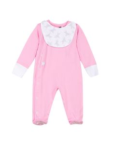 3Pommes Girl's Pink Cotton Babygrow with Bib