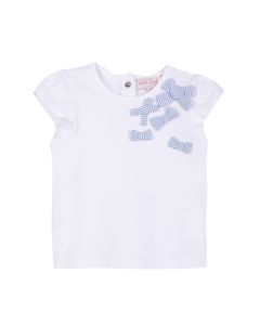 Lili Gaufrette Girl's White Cotton T-shirt  With Bows 