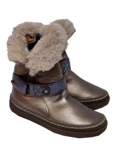 Catimini Girls "Calandre" Taupe Fur Lined Boots With Glitter Strap