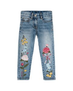 Monnalisa Slim Fit Floral Denim Jeans