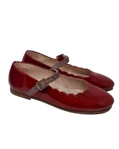 Beberlis Girls Red Patent Leather Flats With Scallop Trim