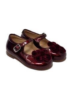 Beberlis Girls Patent Red Buckled Shoes With Flower Detail On Toe
