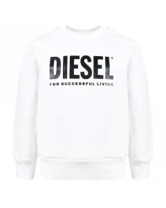 Diesel Boys White Cotton Logo CREWDIVISION Sweatshirt