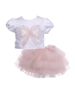 Bimbalo Girls Pink Tulle Bow Skirt Set SS24