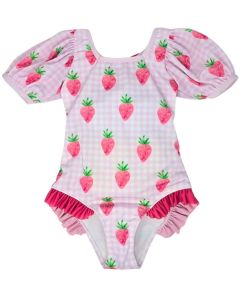 Meia Pata Girls Pink Strawberry Swimsuit Coral SS24