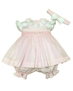 Pretty Originals Girls Pink Smocked Cotton Dress Set SS24