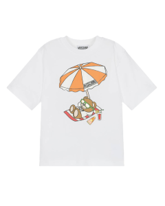 Moschino Kid Girls And Boy&#039;s White Sunbathing  Teddy Bear Maxi T-Shirt