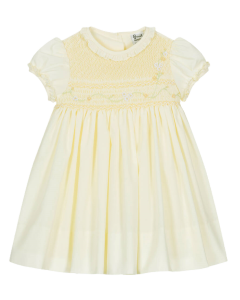 Sarah Louise Girls Yellow Flower Hand-Smocked Cotton Dress SS24
