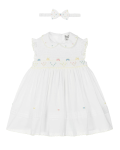 Sarah Louise Girls White Hand-Smocked Dress Set SS24