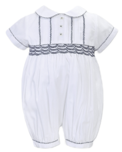 Sarah Louise Boys White And Navy Blue Smocked Shortie SS24