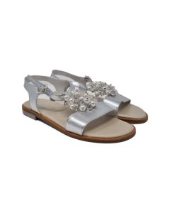 Beberlis Girls Silver Sandals With Large Bebaded Embellishment