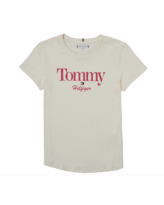 Tommy Hilfiger Girls White With Pink Logo T-shirt