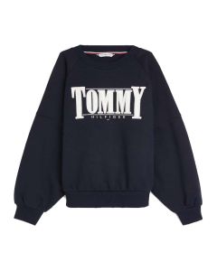 Tommy Hilfiger Girls Dark Blue &#039;Sateen&#039; Logo Sweatshirt With White Logo