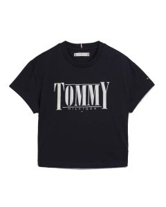 Tommy Hilfiger Girls Dark Blue 'Sateen' Logo T-shirt With White Logo