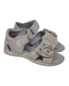 Richter Girls Silver Open Toe Sandals With Leather Flower Detail