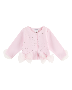 Deolinda Girls Pink Long Sleeve Jacket With Diamante Detail And Tulle Bows