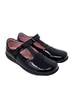 Start-Rite Girls Black Patent Leather "Charlotte" T-Bar Shoes With Velcro Strap