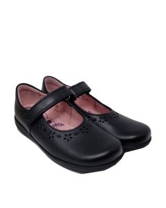 Start-Rite Girls Black Leather "Emily" Dolly Shoes With Velcro Strap