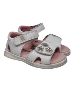 Richter Girls White Open Toe Sandals With Glitter Flower Detail
