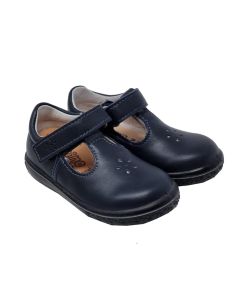 Ricosta Navy Blue Soft Leather T-Bar Shoes With Buckle