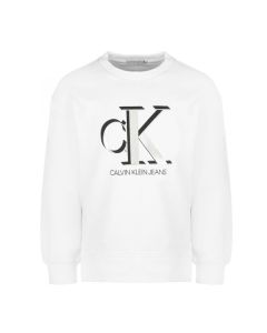 Calvin Klein Jeans Girls White Silver Logo Sweater