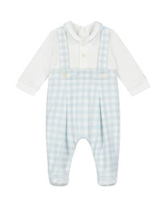 Emile Et Rose Baby Boys Blue 'Dustin' 2 In1 Dungaree With Printed Check & Mock Braces