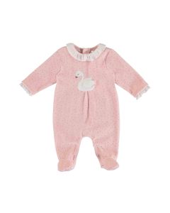 Mayoral Baby Pink Velvety Knitted Babygrow With Swan Design