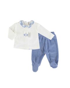 Mayoral Baby Ivory And Blue Two Piece Long Sleeve and Trouser Set