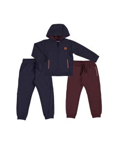 Mayoral Boys Navy And Plum Three Piece Zip Up Jacket And Joggers Set