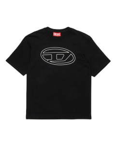 Diesel Kids Black Oval D Logo-Print Cotton T-Shirt
