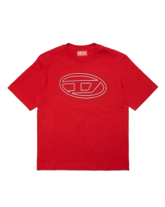 Diesel Kids Red Oval D Logo-Print Cotton T-Shirt SS24