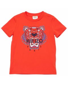 KENZO KIDS Red Iconic Tiger Navy Logo T-Shirt