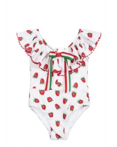 Monnalisa White Strawberry Swimsuit